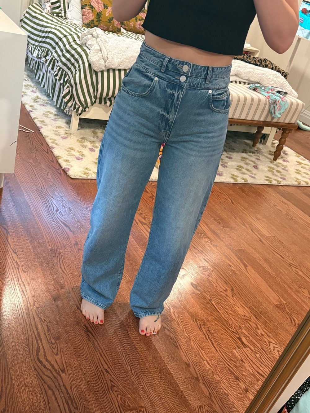 FRAME Double Waistband Long Barrel in Weston Blue